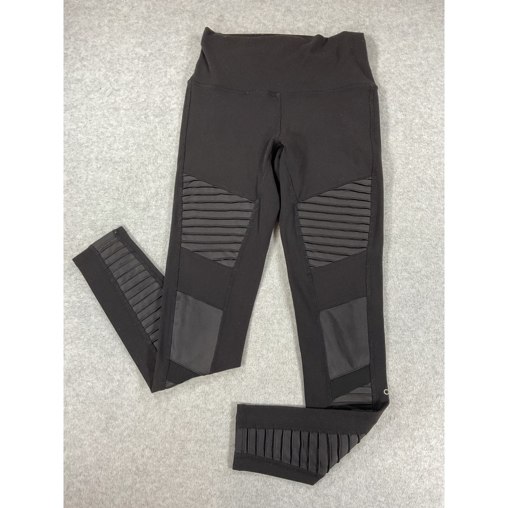 Alo Yoga Women Black High Waist Moto Leggings Mesh Panels Size S W0243R 2748